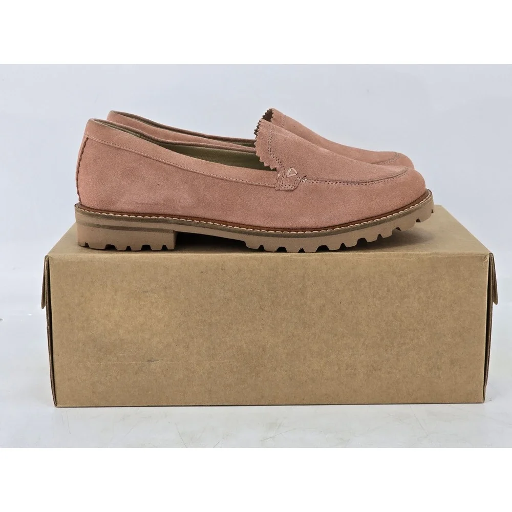 Trotters Fayth Loafers Womens 7.5 WW Pale Pink Suede Lug Sole - NEW